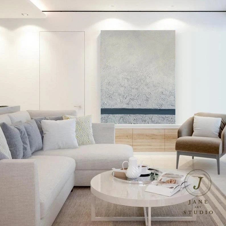 Abstract Original Handmade Painting Acrylic Gray Abstract Canvas Artwork QD6DF
